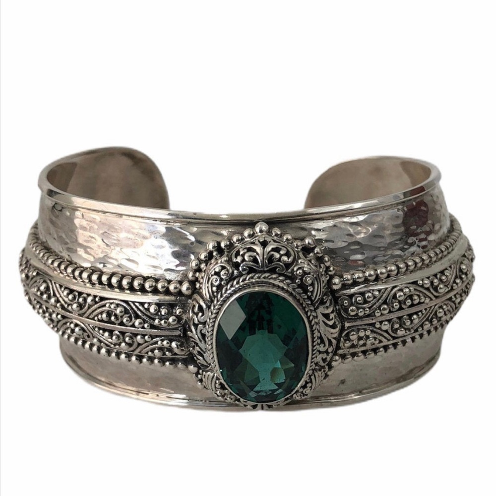 Custom Sterling Silver Green Quartz Bracelet Victorian boho